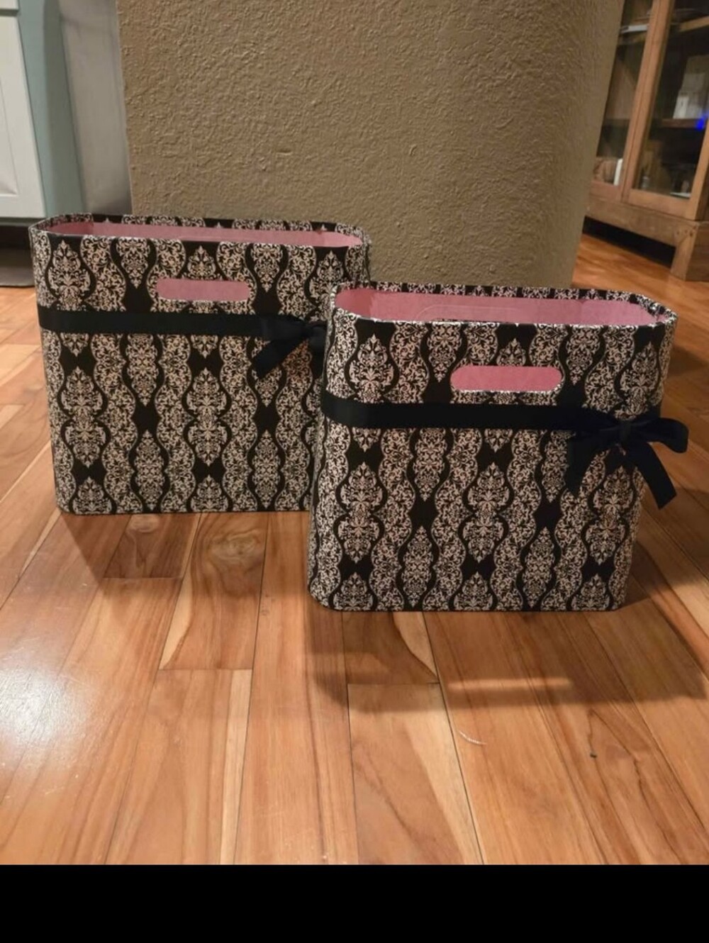 Set of 2 Decorative Fabric Storage Bins - Black & Pink